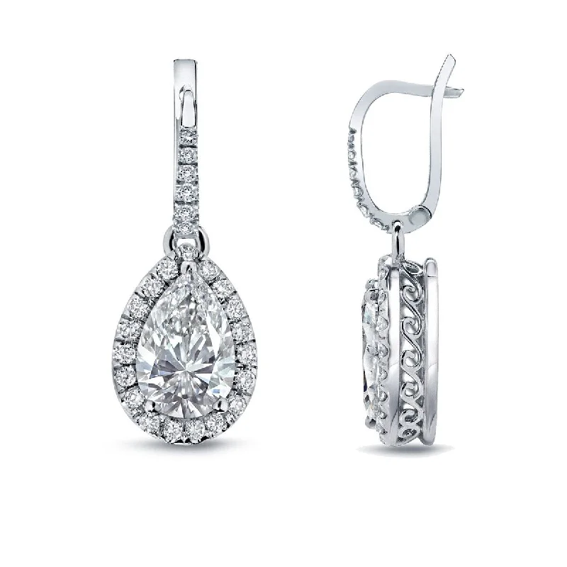 Auriya 14k Gold Vintage Pear-cut Halo Diamond Dangle Earrings 2 2/5ctw (H-I, S12-S13)