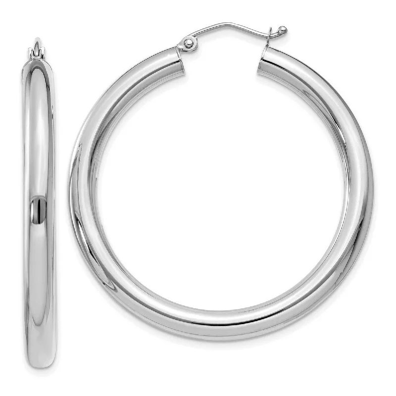 Curata 10k White Gold Polished Lightweight Tube Hoop Earrings - 40mm