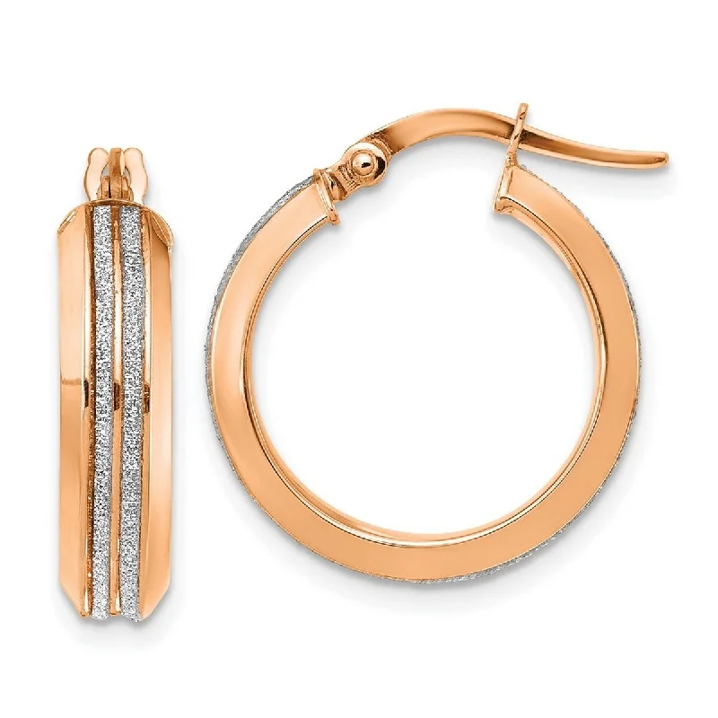 Curata 14k Rose Gold Polished Glitter Infused Hoop Earrings - 22x20mm