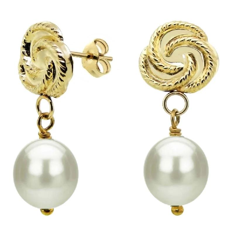 DaVonna 14k Yellow Gold 7-8mm White Freshwater Long Shape Pearl Dangle Earrings