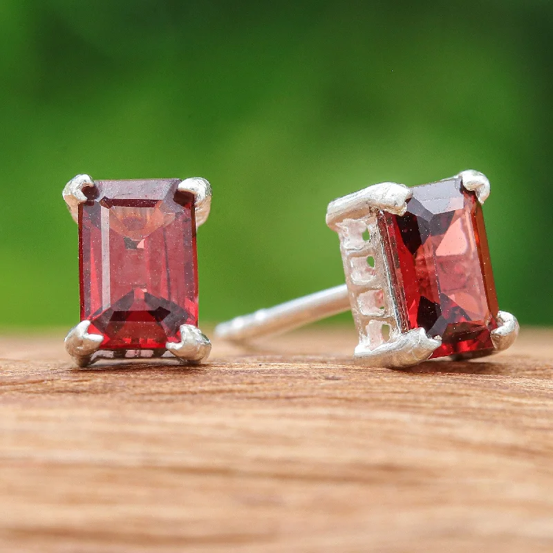 Novica Handmade Crimson Baroness Garnet Stud Earrings