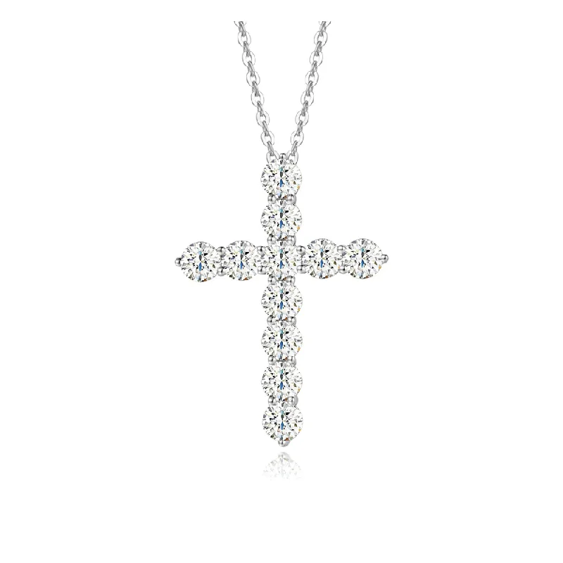 One Carat White Moissanite Gemstone In 14K Solid White Gold Cross Necklace