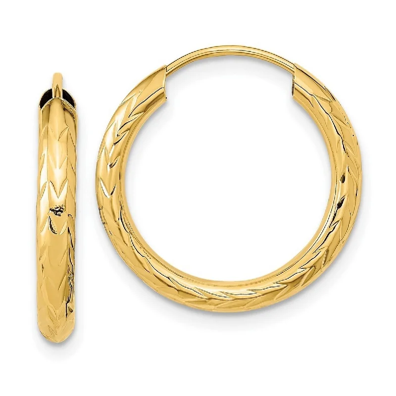 Curata 10k Yellow Gold Polished and Sparkle Cut Endless Hoop Earrings - 19x19mm