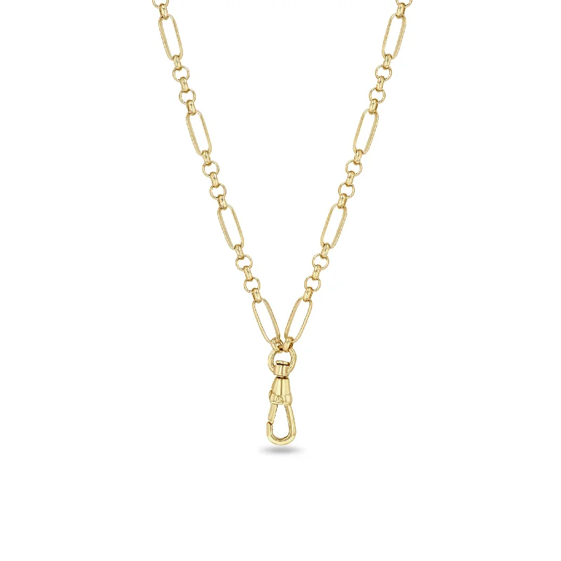 14k Medium Paperclip Rolo Chain Necklace with Fob Clasp Drop