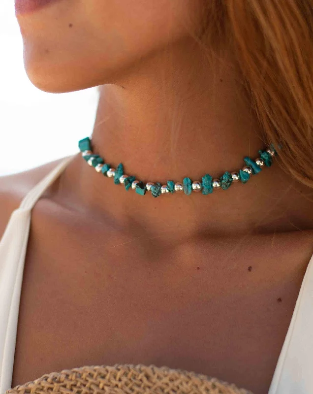 Turquoise necklace ~ Sterling Silver 925 ~ Choker ~ MN093