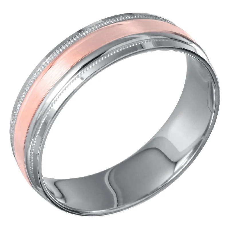 6MM Wedding Ring in 10KT White and Rose Gold. Size 10