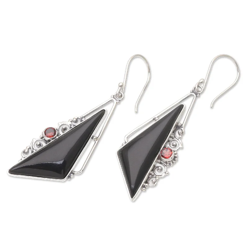 Novica Handmade Nocturnal Shapes Horn And Garnet Dangle Earrings