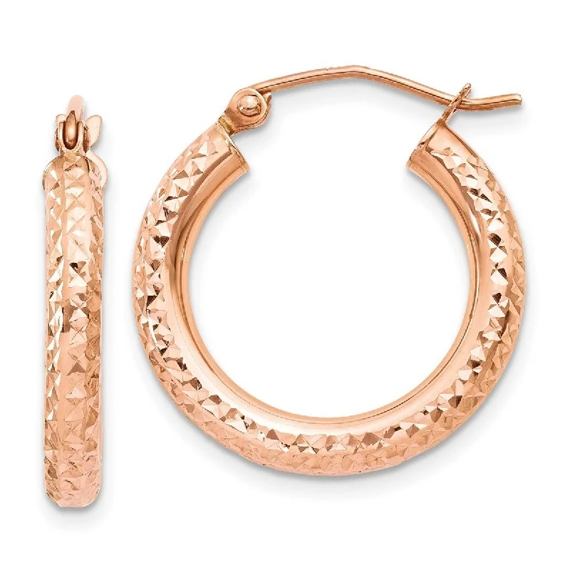 Curata 10k Rose Gold Sparkle Cut Hoop Earrings - 20mm