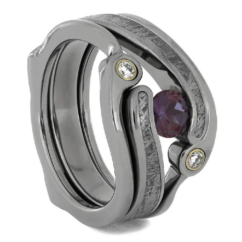 Meteorite Bridal Set with Alexandrite Engagement Ring