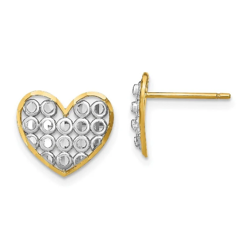 Curata 14k Two tone Gold Heart With White Circles Post Earrings 11.95x12.85m