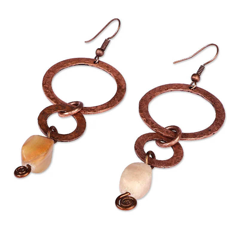 Novica Handmade Dancing Hoops Onyx And Copper Dangle Earrings