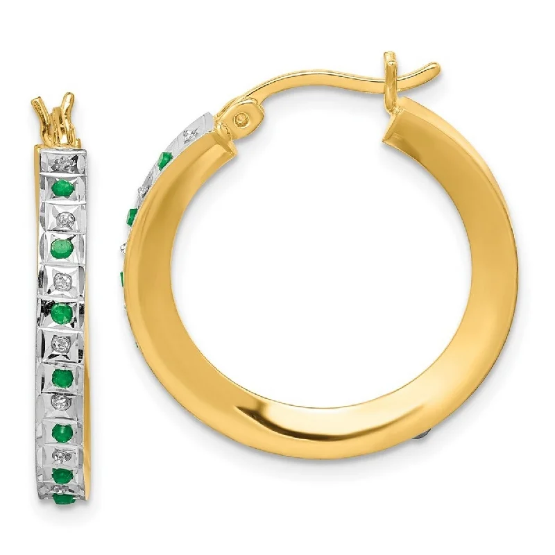 Curata 925 Sterling Silver Gold Plated Diamond Emerald Round Hinged Hoop Earrings 25x3mm