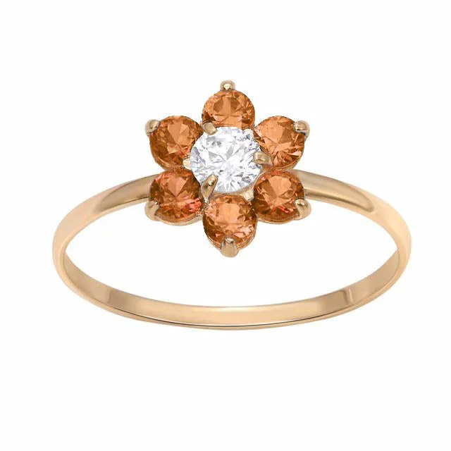 10KT Yellow Gold Birthstone Flower Ring; Size 3