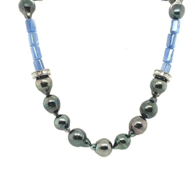 Tahitian Pearl & Kyanite Barrel Necklace