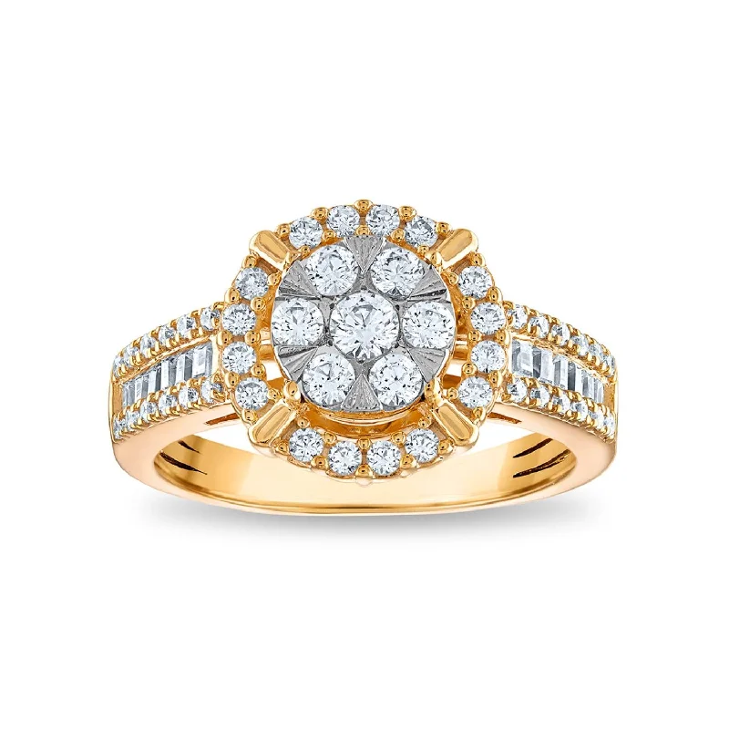 Red Hot Deal   3/4 CTW Diamond Halo Cluster Ring in 10KT White and Yellow Gold