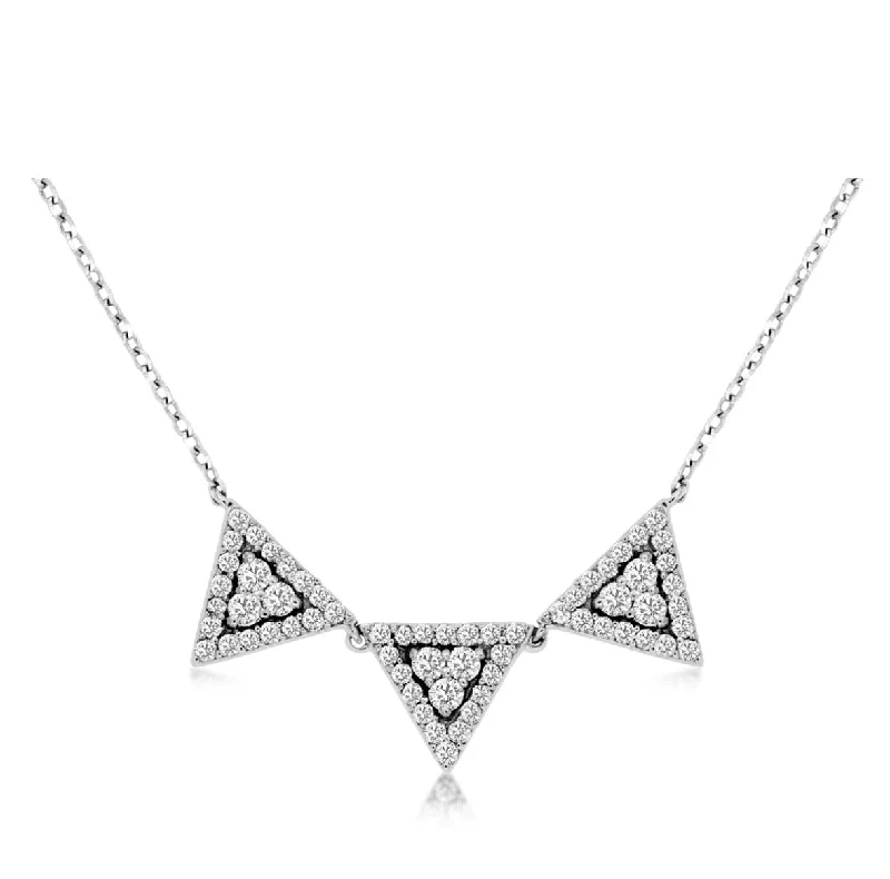 14k white gold 3 diamond triangles 18" necklace