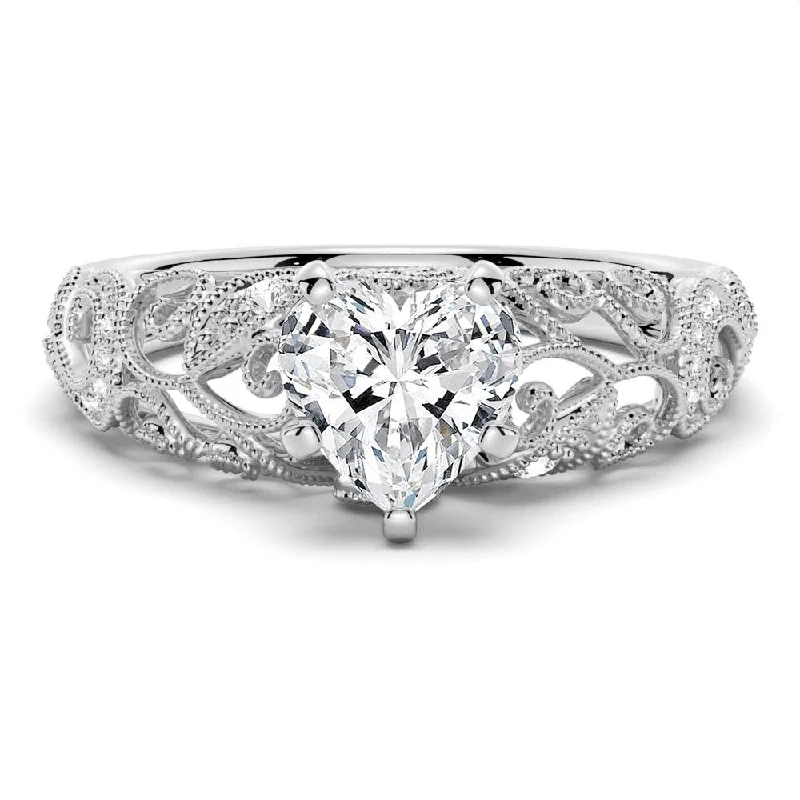 Romantic Vintage Heart Shaped Moissanite Engagement Ring