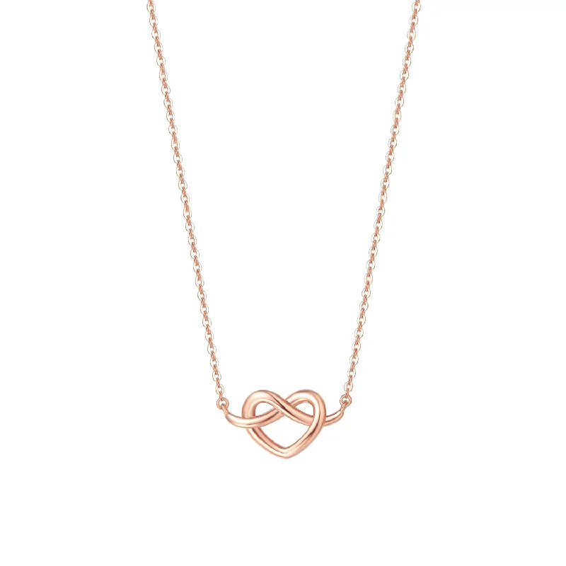 FANCIME Knotted Heart 14K Solid Rose Gold Necklace