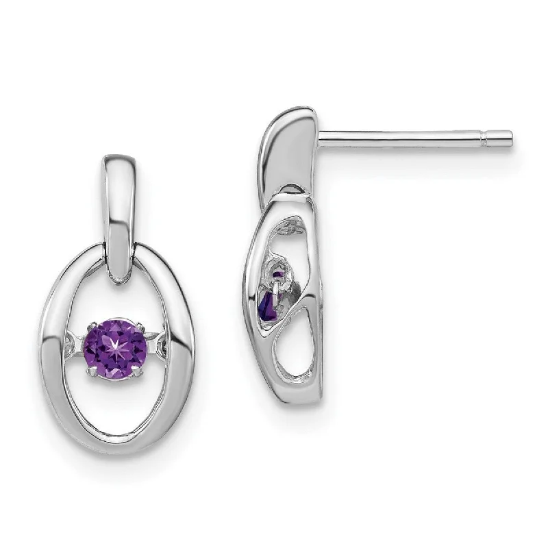 Curata 925 Sterling Silver Rhodium Amethyst Vibrant Earrings - 14x7.5mm