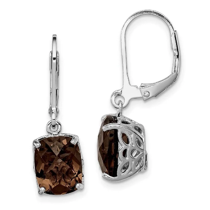 Curata 925 Sterling Silver Smokey Quartz Leverback Dangle Earrings 26x8mm