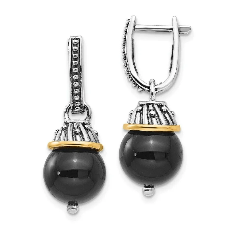 Curata 925 Sterling Silver Real 14k Black Simulated Onyx Polished and Textured Earrings 29x11mm