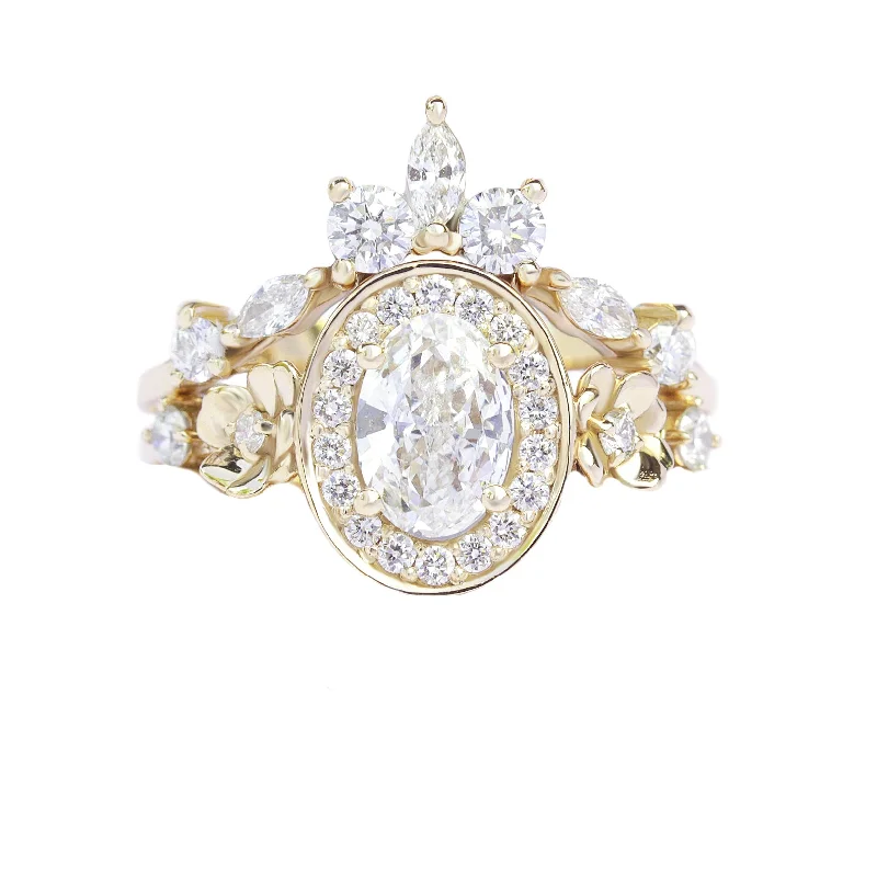 Oval Diamond Floral Engagement Ring with One Nesting Ring - "Antheia" & "Iceland" ♥